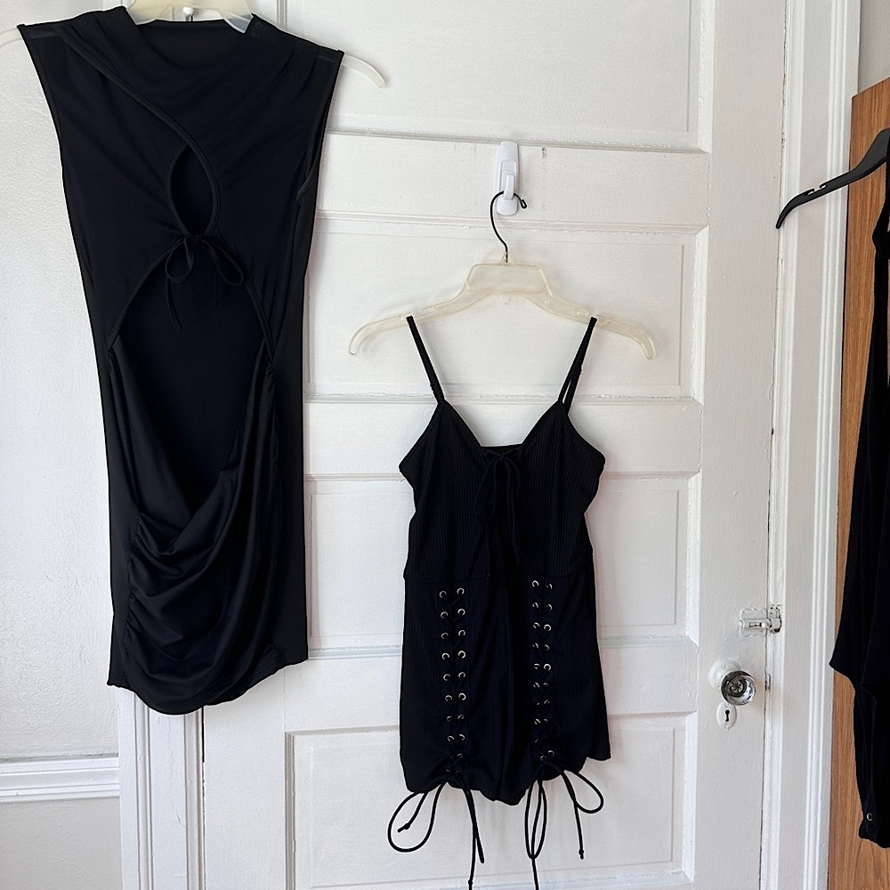 3/$20💥 Black Cutout Sheer Mini Dress & Romper 2 Piece Festival Club Wear Bundle - Picture 9 of 13